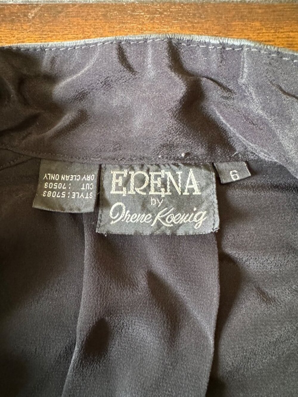 Vintage Erena By Irene Koenig Black Blouse Leather Trim Peplum Size 6 - Picture 6 of 12
